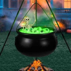 Halloween Witch Cauldron with Tripod, 51.2 Inch Light Up Halloween Cauldron Decor with Glowing Green Eyeball String Lights & Skeleton, Outdoor Yard Porch Garden Decorations for Haunted House Party