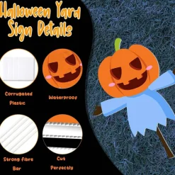 Halloween Yard Signs Decorations Set, 6PCS Cute Ghost Witch Pumpkin Scarecrow Lawn Stakes with 12 Ground Rods, Waterproof Halloween Garden Stakes for Outdoor Yard, Lawn, Pathway, Porch & Party Decor