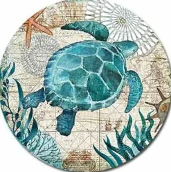 Hand Drawn Sea Turtle Coaster Set of 4, Colorful Round Neoprene Drink Coasters 3.93 Inch with Non Slip Recycled Rubber Backing, Ocean Theme Table Decor for Home Bar Kitchen