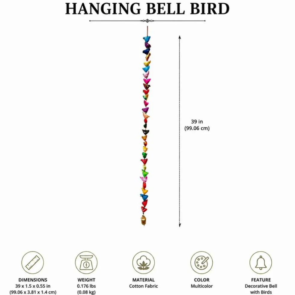 Handmade Cotton Bird Wall Hanging with Bell | Boho Multicolor Bird Decor | Vertical Wall & Door Hanging Ornament