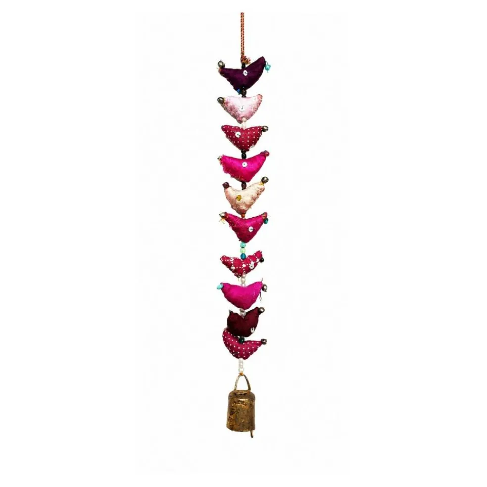 Handmade Cotton Bird Wall Hanging with Bell | Boho Multicolor Bird Decor | Vertical Wall & Door Hanging Ornament
