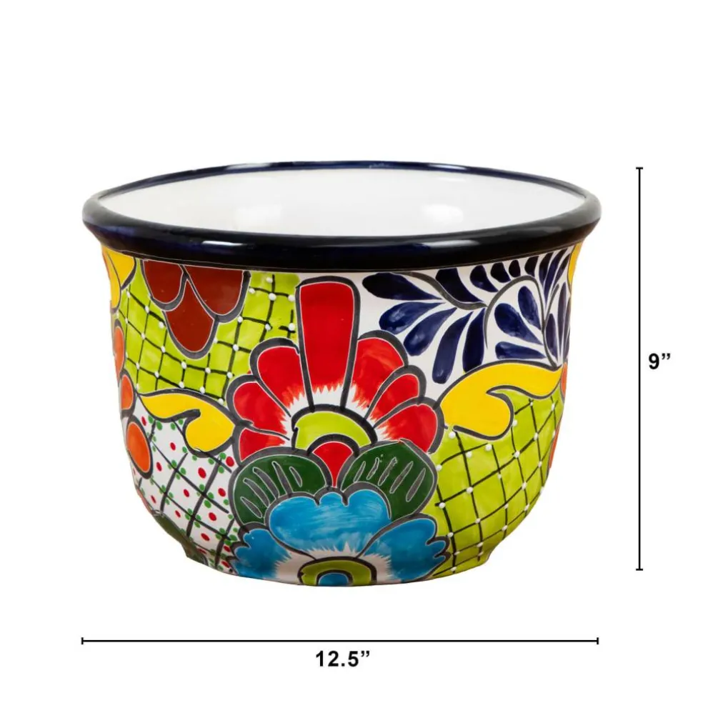 12.5" Handmade Mexican Talavera Ceramic Planter