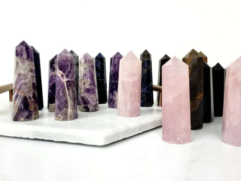 Hand-Polished Crystal Tower Point Obelisk - 8 sided