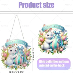 Hanging Diamond Art Kit for Adults – DIY Acrylic Diamond Painting Pendant – Easter Rabbit Diamond Art Board with Chain for Home Decor
