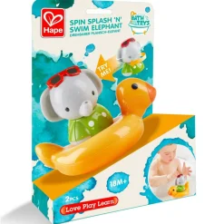 Hape: Spin Splash 'n' Swim Elephant - Bathtime Windup Spinning Toy, Color Changing Detachable Duck Ring, Water & Pool Play, Toddlers & Kids Ages 18mo+