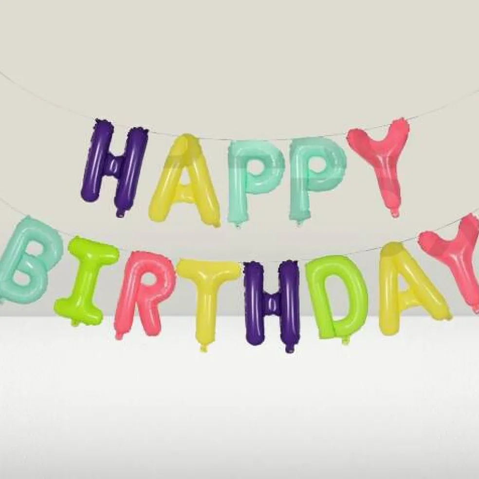 Happy Birthday Balloons Banner for Self-Inflating Party Decoration