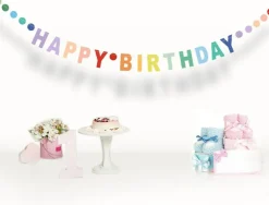 Happy Birthday Banner,Pre-Strung Colorful Cardboard Birthday Banner with Colorful Dot Decoration Garland, Rainbow Theme Party Supplies