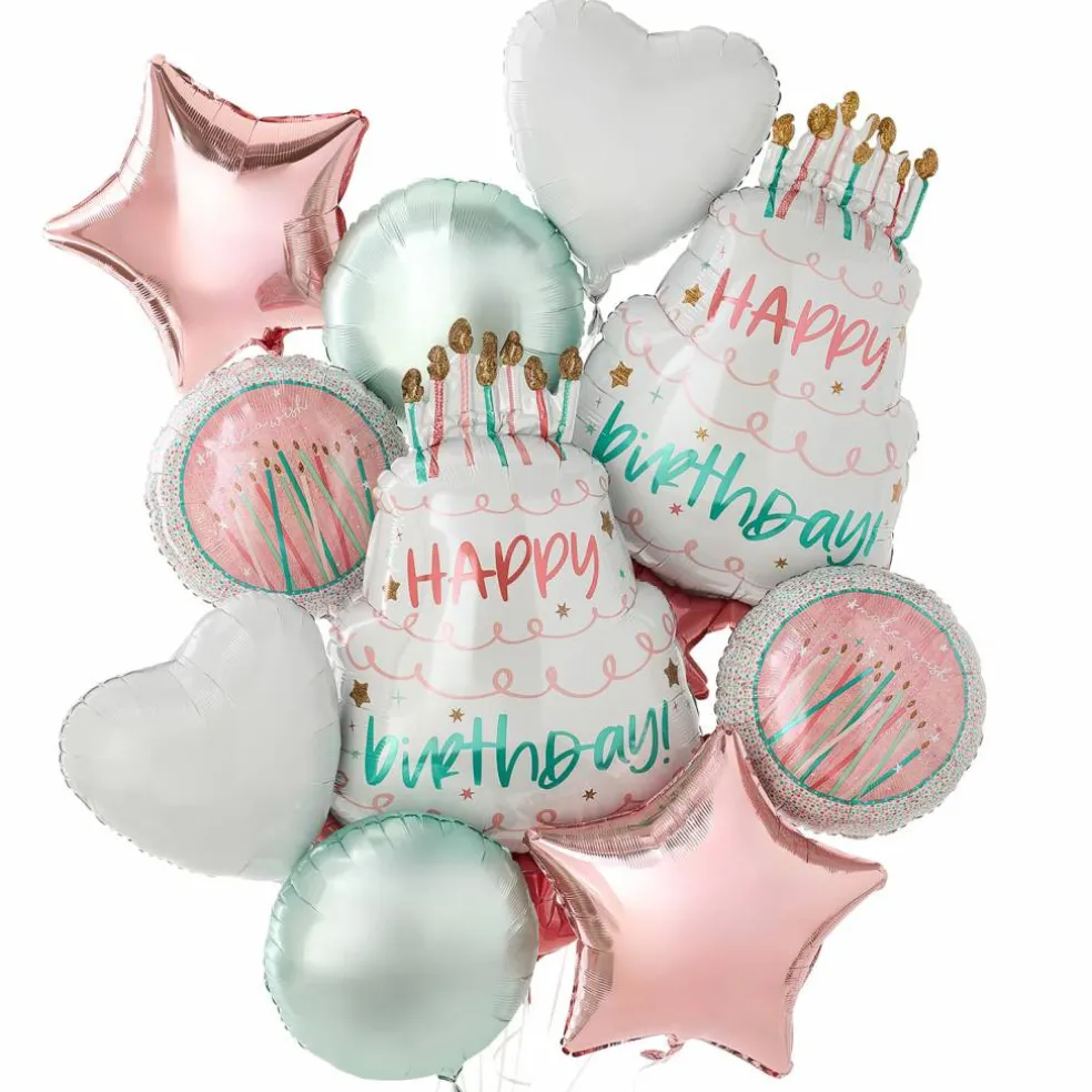 Happy Birthday Cake Foil Balloon Bundle