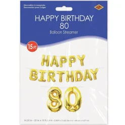 Happy Birthday Party 80th Balloon Streamer