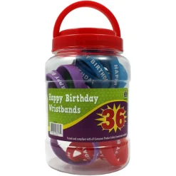 Happy Birthday Wristbands, Jar of 36