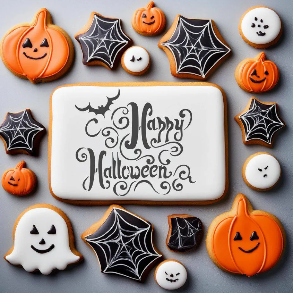 Happy Halloween Lettering Cookie & Craft Stencil | CM071 by Designer Stencils | Cookie Decorating Tools |