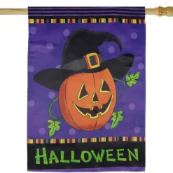 Happy Halloween Pumpkin in a Witch Hat Outdoor Garden Flag, 28" x 40"