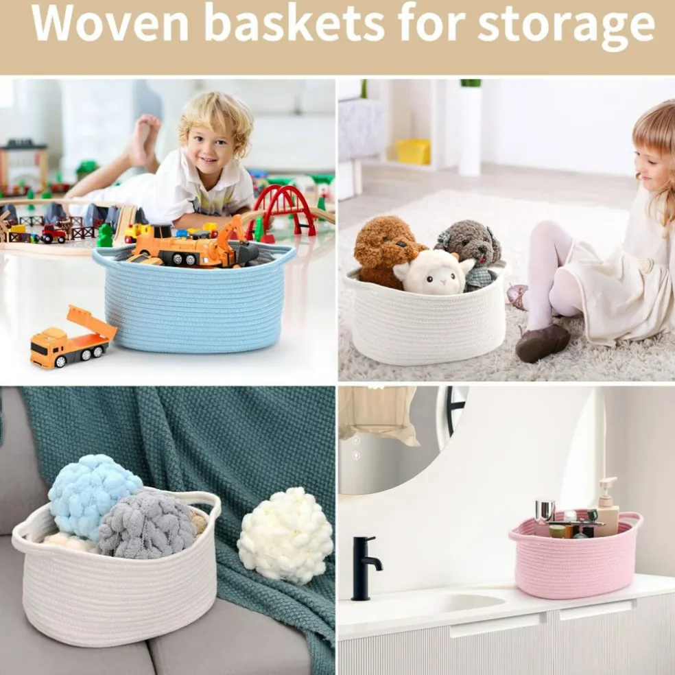 Happyiren Medium Woven Cotton Rope Basket, Empty DIY Gift Basket for Burr