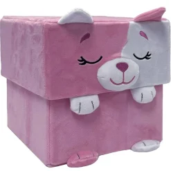 Happy Nappers: Adorable Storables - Cat - Pink & White - 8” Character Box & Surprise 8” Plush Toy w/ Weighted Paws, Square Storage Bin, Kids Ages 1+