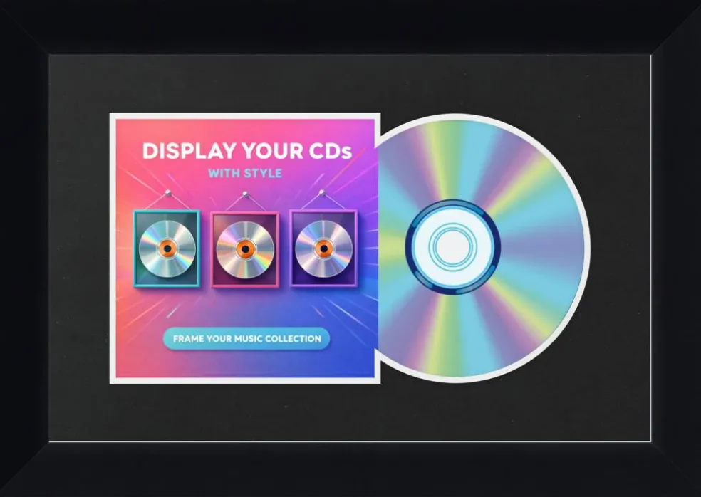 Hardwood CD and Insert Frame Extra Deep Matte Black Paired With Black Mat Disc and Booklet Shadowbox
