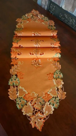 Harvest Fall Table Runner 13"x36",Cutwork Embroidered Maple Leaves Dresser Scarf Table Topper for Thanksgiving's Day Home Dinning Holiday Party Decoration