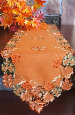 Harvest Fall Table Runner 13"x36",Cutwork Embroidered Maple Leaves Dresser Scarf Table Topper for Thanksgiving's Day Home Dinning Holiday Party Decoration