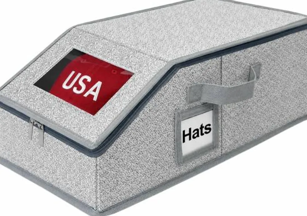 Hat Storage Organizer Holds 12 Caps Foldable Closet Bin Clear Window Gray