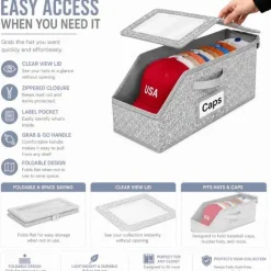 Hat Storage Organizer Holds 12 Caps Foldable Closet Bin Clear Window Gray