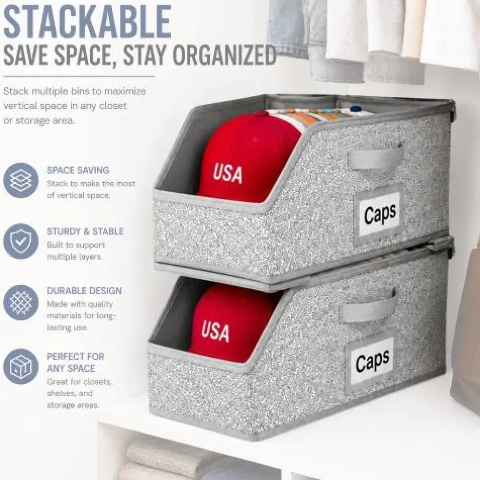 Hat Storage Organizer Holds 12 Caps Foldable Closet Bin Clear Window Gray