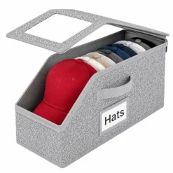 Hat Storage Organizer Holds 12 Caps Foldable Closet Bin Clear Window Gray