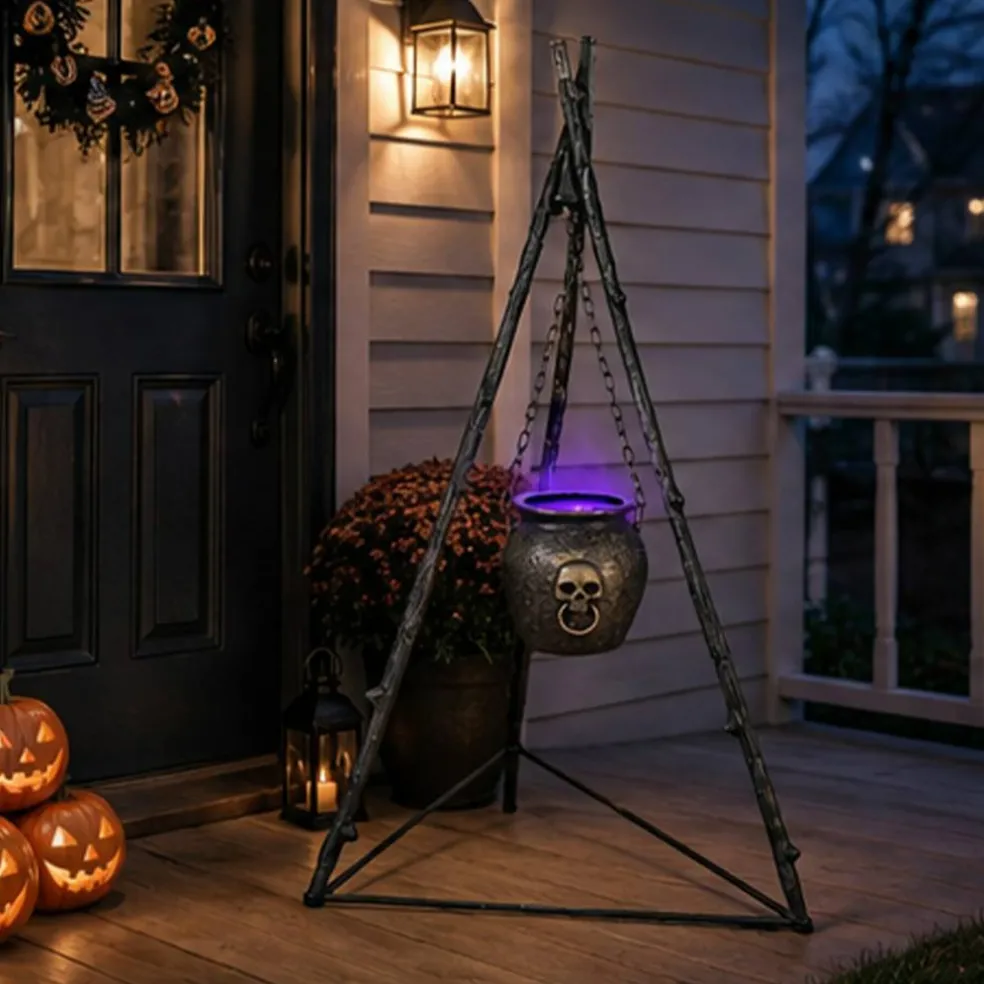 Haunted Hill Farm 4.7 ft Animated Witch Cauldron Halloween Prop