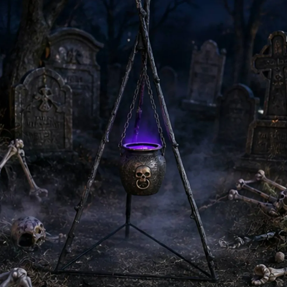 Haunted Hill Farm 4.7 ft Animated Witch Cauldron Halloween Prop
