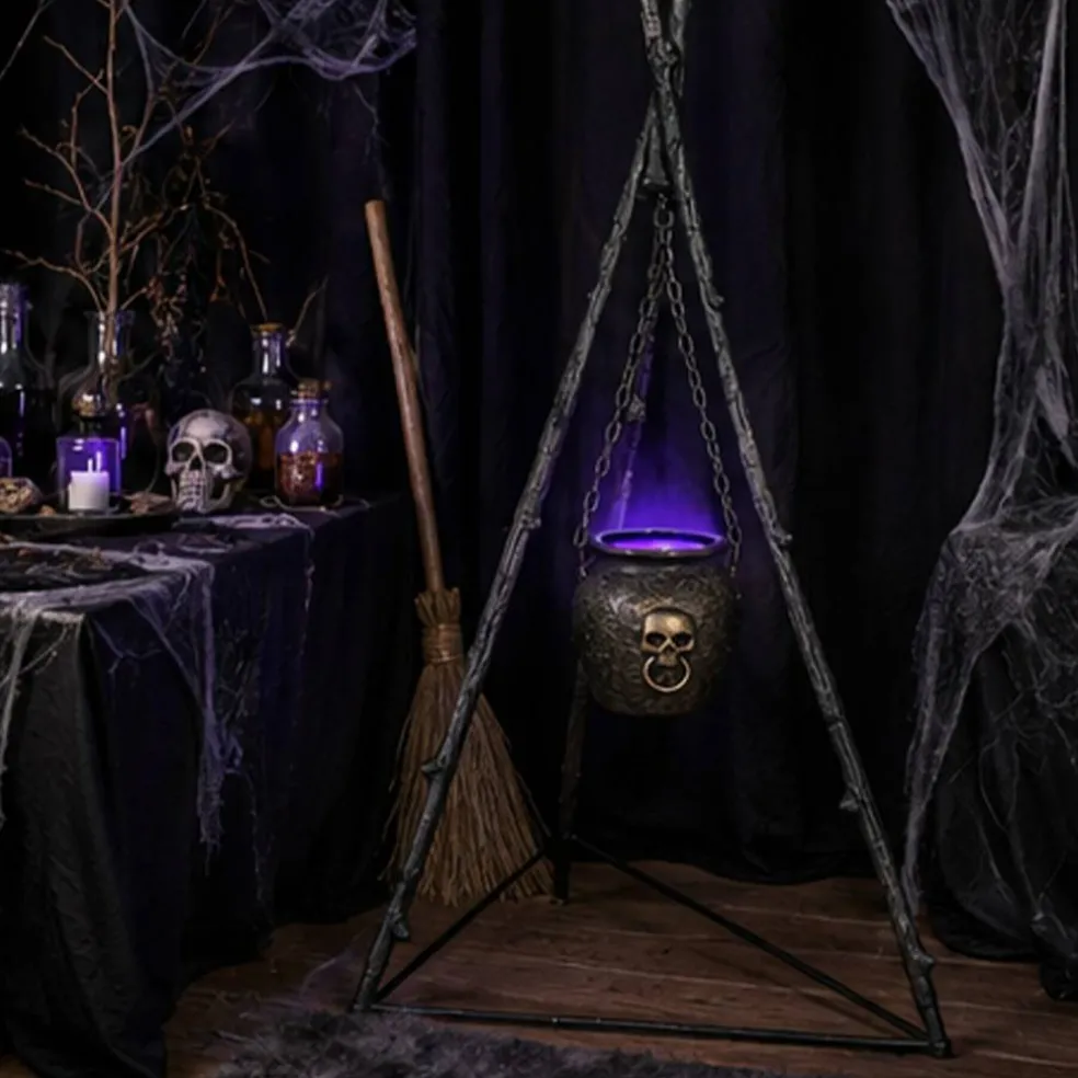 Haunted Hill Farm 4.7 ft Animated Witch Cauldron Halloween Prop