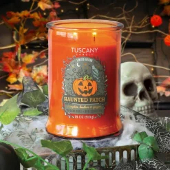 Haunted Patch: Pumpkin, Leather & Ginger Scented Halloween Candle (18 oz)