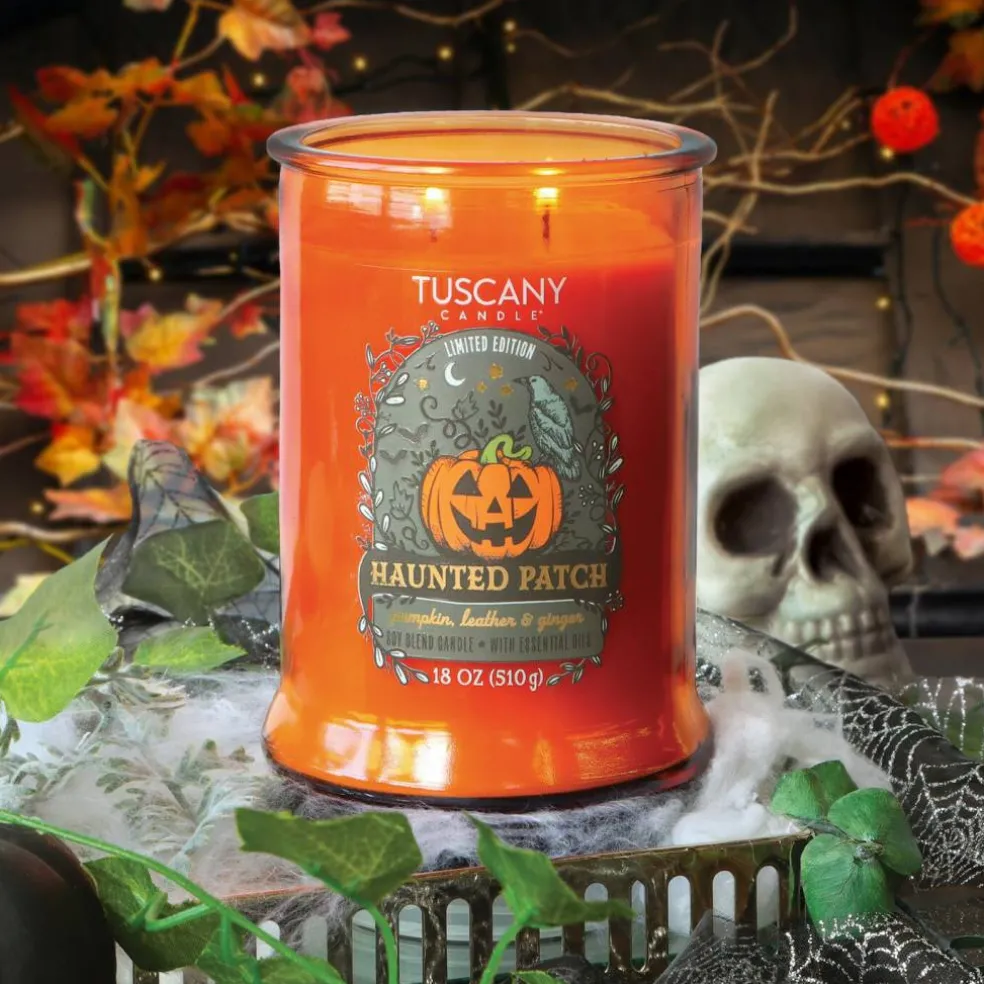 Haunted Patch: Pumpkin, Leather & Ginger Scented Halloween Candle (18 oz)