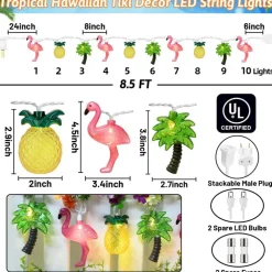 Hawaiian Party Decorations Lights - 8.5Ft LED Flamingo Pineapple Palm Tree Lights Tropical String Lights Tiki Lights Outdoor for Summer Hawaiian Themed Pool Beach Party Bar Home Room Tropical Decor