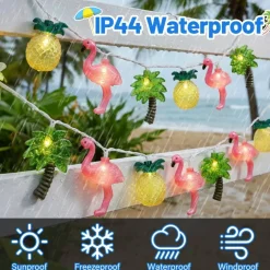 Hawaiian Party Decorations Lights - 8.5Ft LED Flamingo Pineapple Palm Tree Lights Tropical String Lights Tiki Lights Outdoor for Summer Hawaiian Themed Pool Beach Party Bar Home Room Tropical Decor