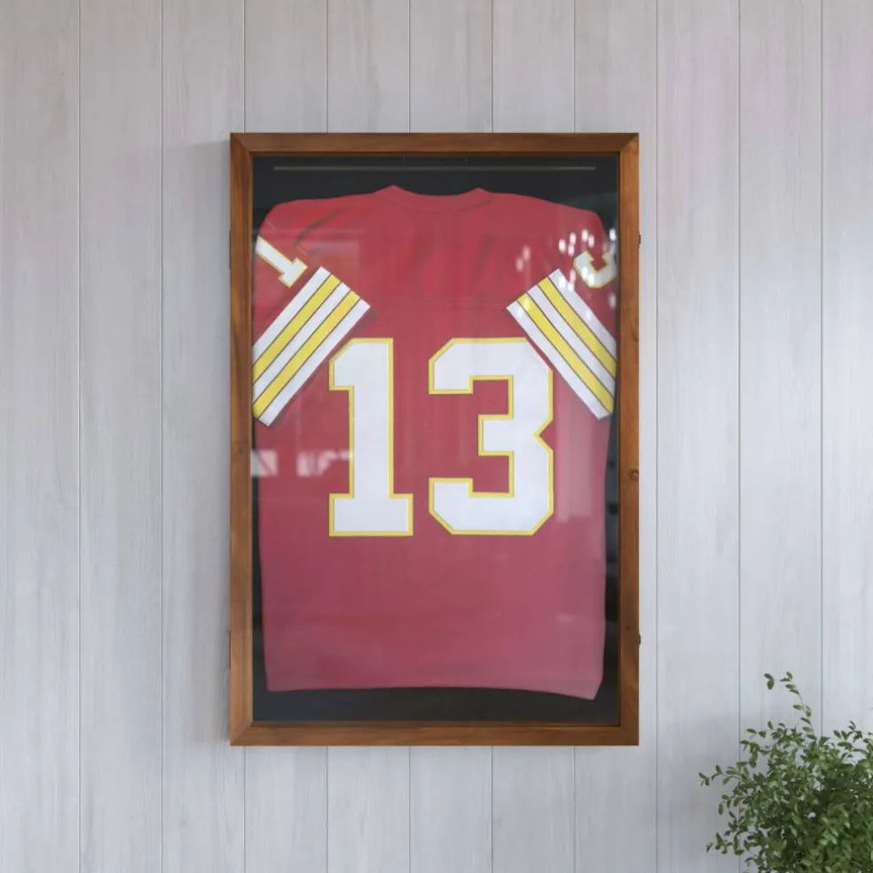 HBCY Creations Jersey Display Case - Solid Wood with UV Treated Acrylic Window - Anti-Theft Lock with 2 Keys - For All Types of Jerseys