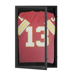 HBCY Creations Jersey Display Case - Solid Wood with UV Treated Acrylic Window - Anti-Theft Lock with 2 Keys - For All Types of Jerseys