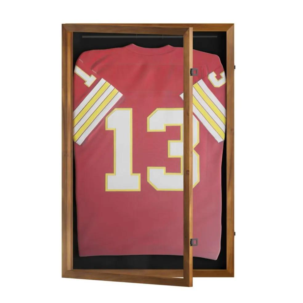 HBCY Creations Jersey Display Case - Solid Wood with UV Treated Acrylic Window - Anti-Theft Lock with 2 Keys - For All Types of Jerseys