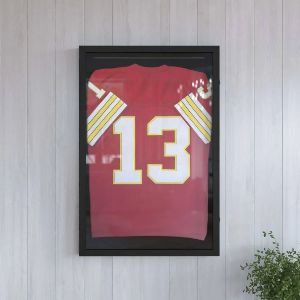 HBCY Creations Jersey Display Case - Solid Wood with UV Treated Acrylic Window - Anti-Theft Lock with 2 Keys - For All Types of Jerseys