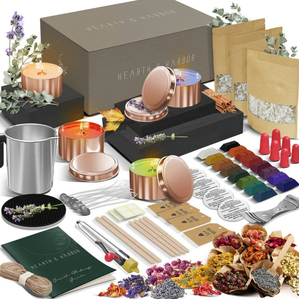 Hearth & Harbor DIY Natural Soy Candle Making Kit with Dried Flowers