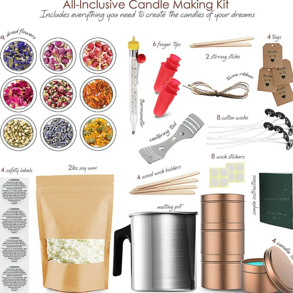 Hearth & Harbor DIY Natural Soy Candle Making Kit with Dried Flowers