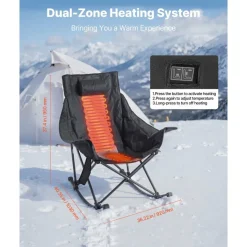 Heated Camping Chair, 3 Heat Settings, Large Padded Folding Rocker with Cupholder & Pocket