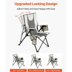 Heated Camping Chair, 3 Heat Settings, Folding High Back Chair with Armrest & Cupholder
