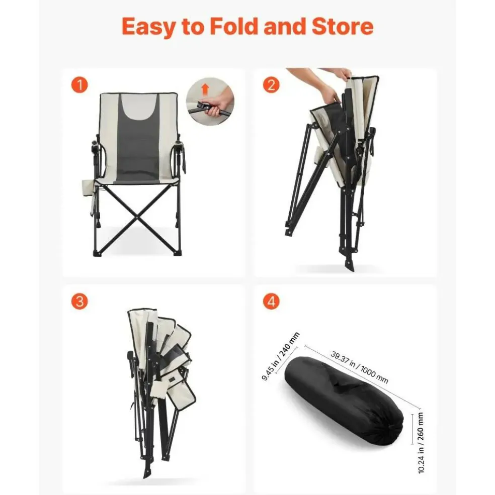 Heated Camping Chair, 3 Heat Settings, Folding High Back Chair with Armrest & Cupholder