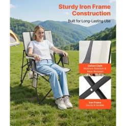 Heated Camping Chair, 3 Heat Settings, Folding High Back Chair with Armrest & Cupholder