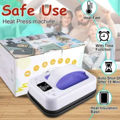 Heat Press Machine For T Shirts, 7" × 5" Portable Mini Heat Press Fast Even Heat, Easy Press T Shirt Printer Machine for HTV Vinyl and Heat Transfer Sublimation for Tote Bags, Hat,DIY Projects(Violet)