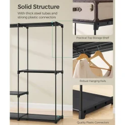 Heavy Duty Clothes Rack with Double Rails Storage Shelf Fabric Pockets Clothing Organizer with Swivel Wheels for Home Bedroom Use