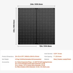 Heavy Duty Metal Pegboard Wall Organizer Steel Tool Storage Panel with Hooks