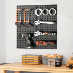 Heavy Duty Metal Pegboard Wall Organizer Steel Tool Storage Panel with Hooks