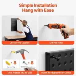 Heavy Duty Metal Pegboard Wall Organizer Steel Tool Storage Panel with Hooks