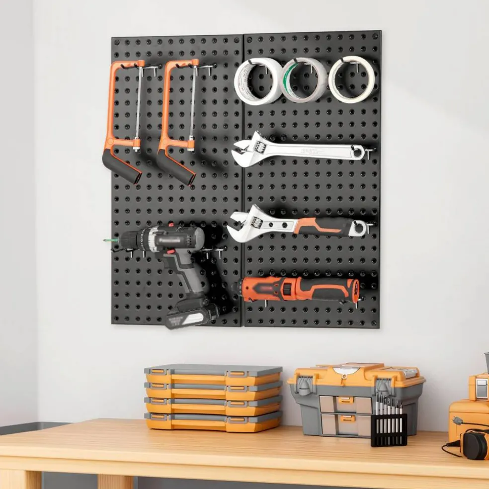 Heavy Duty Metal Pegboard Wall Organizer Steel Tool Storage Panel with Hooks
