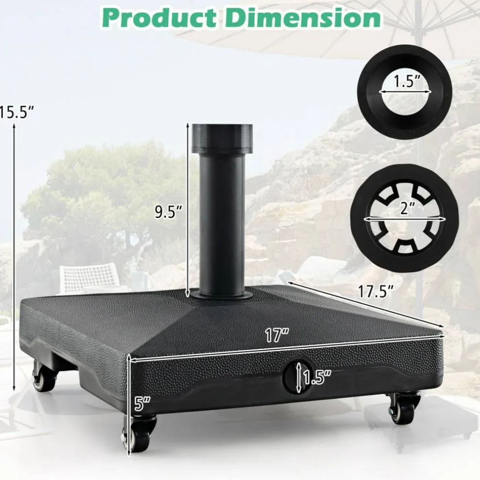 Heavy-Duty Mobile Umbrella Base with Wheels – Fillable Stand for 1.25" to 1.9" Poles
