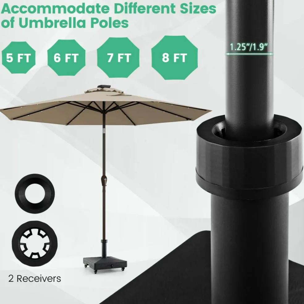Heavy-Duty Mobile Umbrella Base with Wheels – Fillable Stand for 1.25" to 1.9" Poles